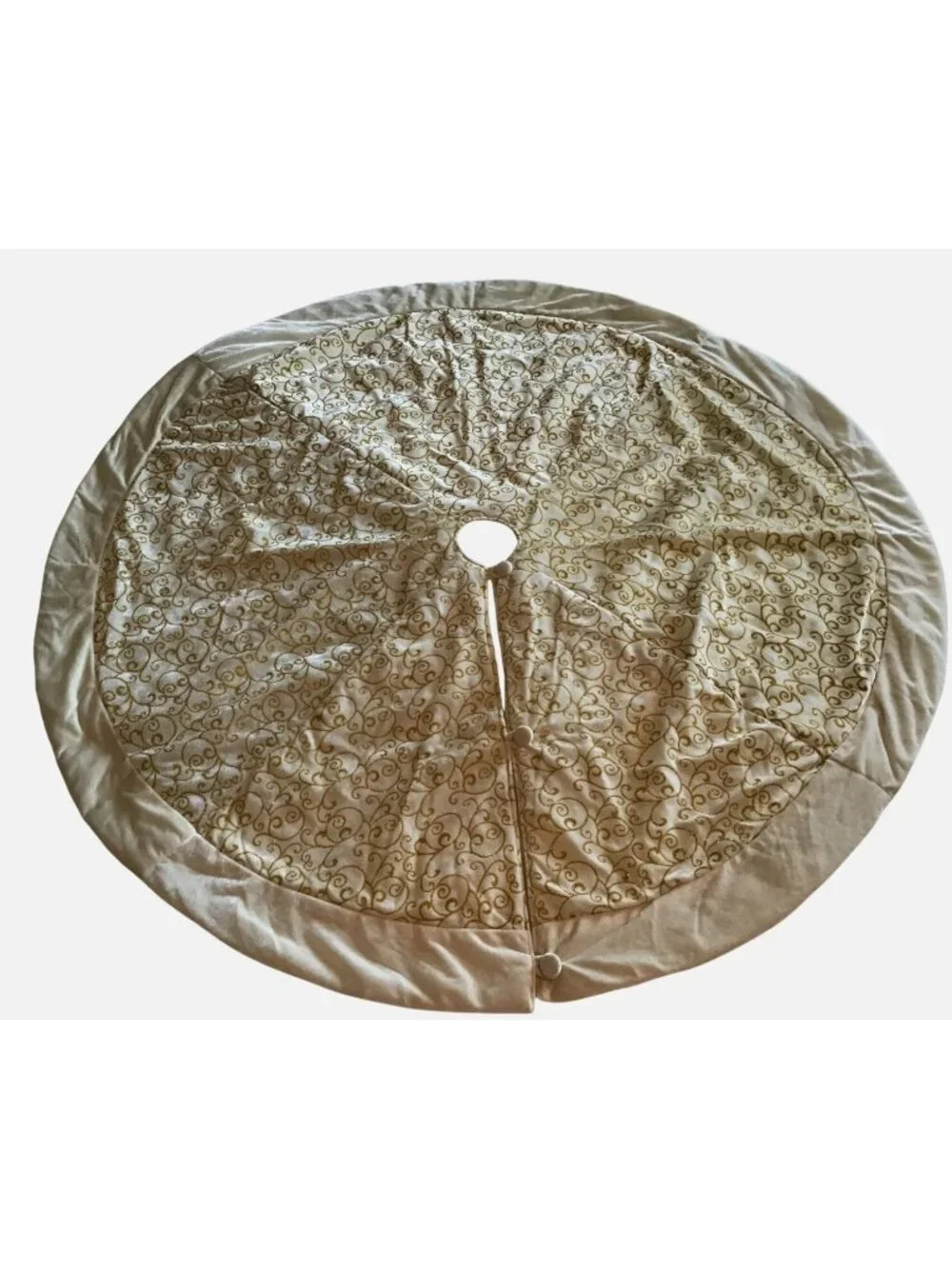 Cream and Gold 48 inch Elegant Velvety Satin Back Christmas Tree Skirt